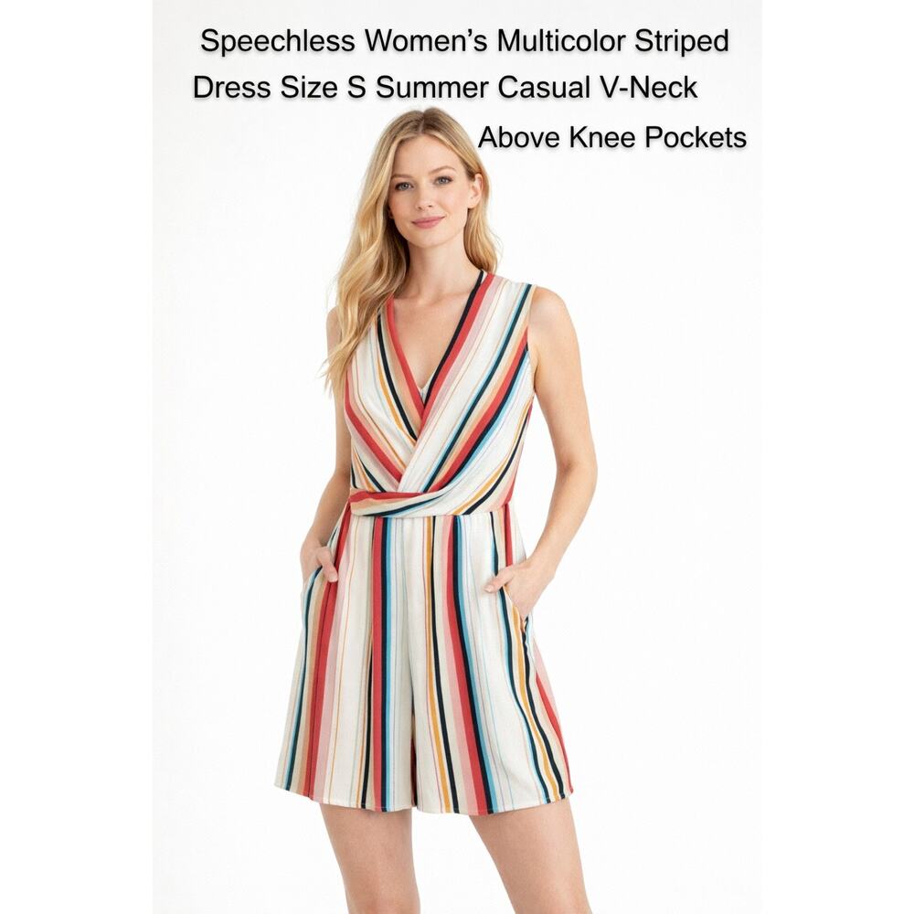 Speechless Women’s Striped Romper Size S Multicolor V-Neck Sleeveless Summer...